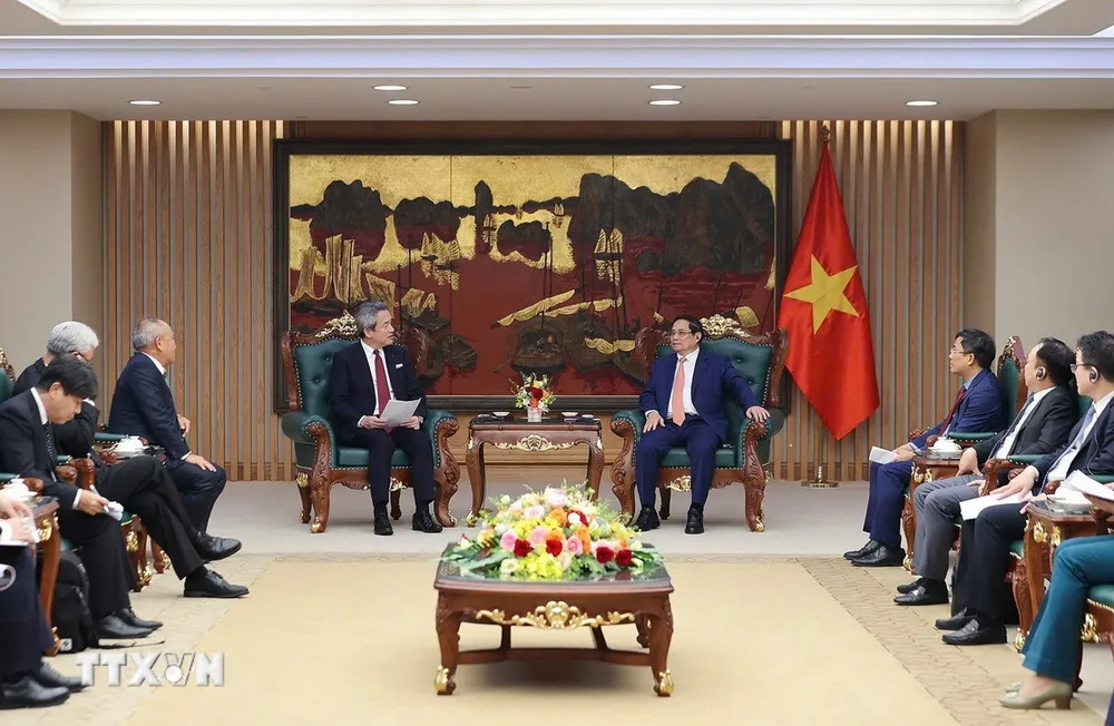 Thủ tướng Phạm Minh Chính tiếp ông Masayuki Omoto, Tổng Giám đốc Tập đoàn Marubeni (Nhật Bản). Ảnh: TTXVN thu-tuong-tiep-tong-giam-doc-tap-doan-marubeni-1.jpg
