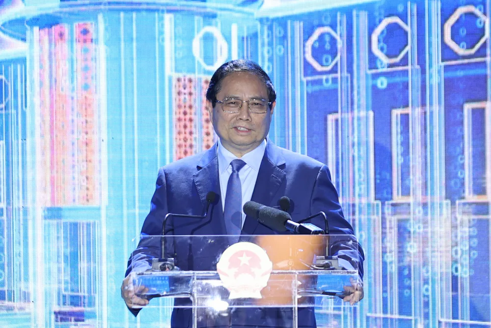 Thủ tướng Chính phủ Phạm Minh Chính phát biểu tại Sự kiện Chuyển đổi số ngành Ngân hàng năm 2025 - Ảnh: VGP HDB2.29.5.jpg