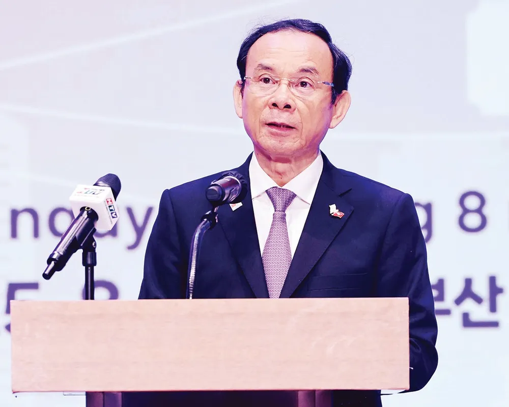 Bí thư Thành ủy TPHCM Nguyễn Văn Nên phát biểu tại lễ kỷ niệm 30 năm thiết lập quan hệ hữu nghị hợp tác TPHCM - TP Busan N12e.jpeg