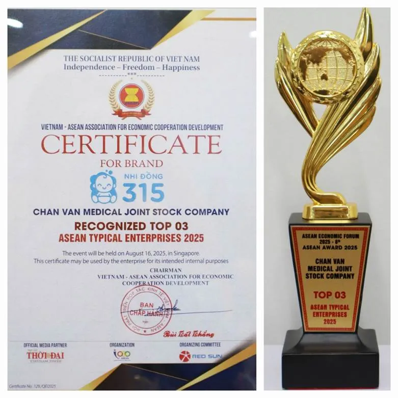 Hệ thống Y tế Nhi đồng 315 được vinh danh top 3 Doanh nghiệp tiêu biểu ASEAN 2025 1755597153773-3045.jpeg