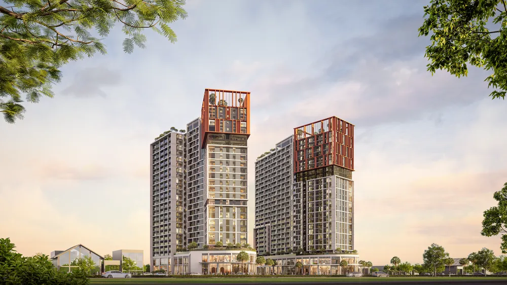 Tổ hợp căn hộ Cora Tower khoác lên thiết kế ấn tượng cùng hệ tiện ích hiện đại. Ảnh phối cảnh: Sun Property 3.png