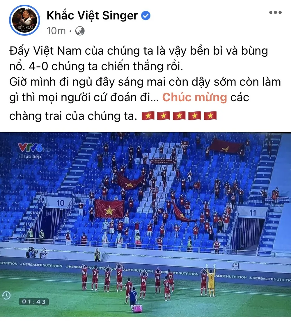 Giới nghệ sĩ thức khuya ăn mừng chiến thắng của tuyển Việt Nam ảnh 2