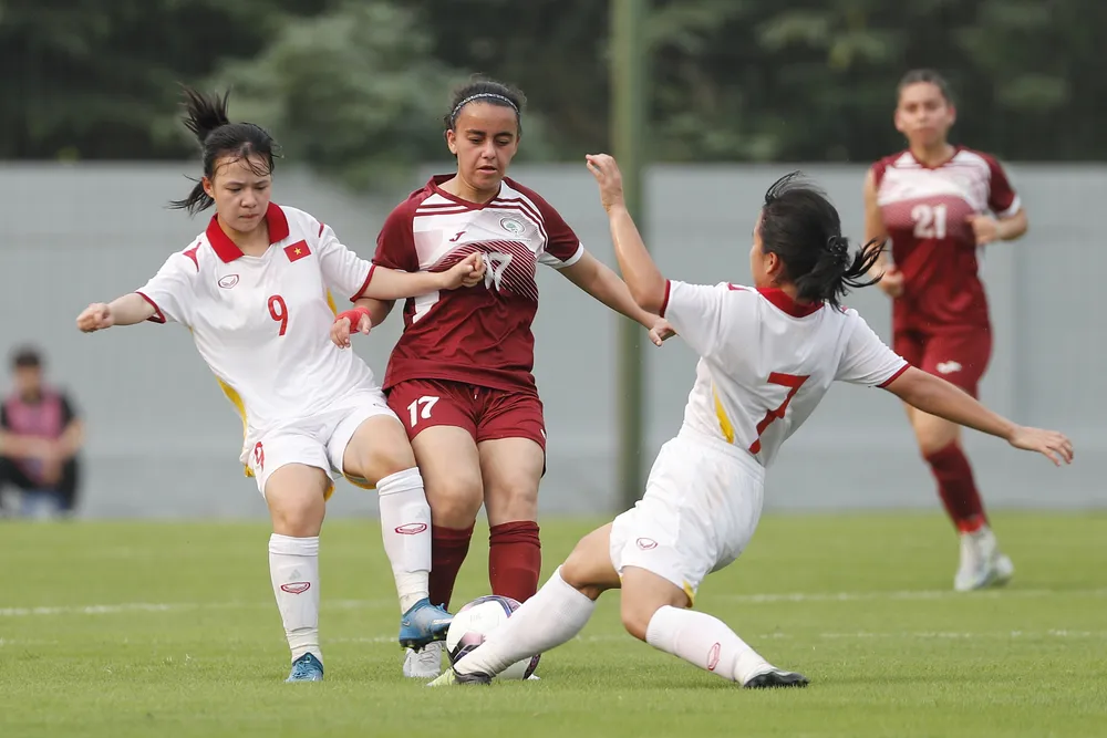 U17 nữ Việt Nam có khởi đầu thuận lợi ở Vòng loại U17 nữ châu Á 2024. ẢNH: KIỀU OANH.