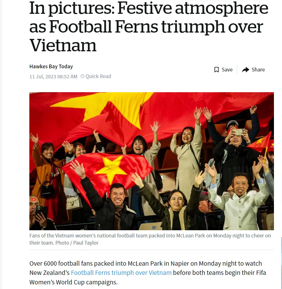 Nhật báo The New Zealand Herald ấn tượng về sự cuồng nhiệt của CĐV Việt Nam Nhật báo The New Zealand Herald ấn tượng về sự cuồng nhiệt của CĐV Việt Nam