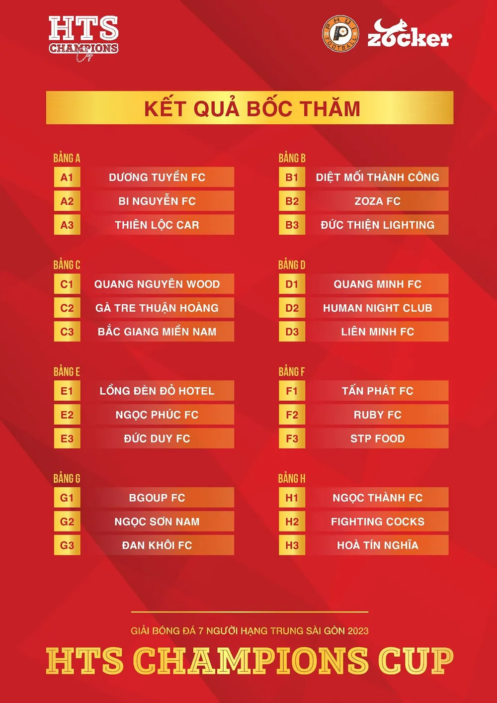 Kết quả bốc thăm chia bảng ở HTS Champions Cup 2023