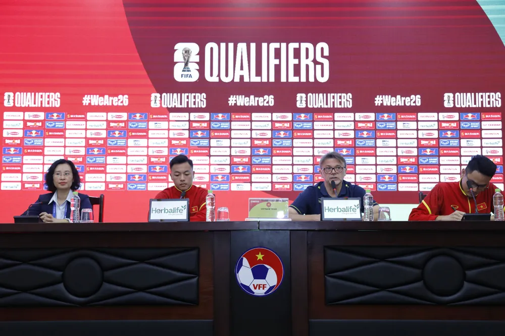 Đội tuyển Việt Nam có trận đấu quan trọng với Iraq ảnh hưởng đến tấm vé đi tiếp ở vòng loại World Cup 2026. ẢNH: MINH HOÀNG