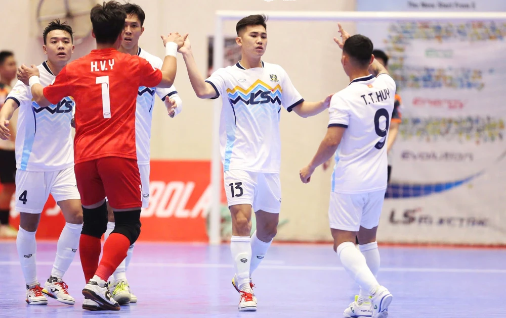 Niềm vui chiến thắng của Thái Sơn Nam TPHCM tại trận ra quân Giải Futsal VĐQG 2025. ẢNH: ANH TRẦN 