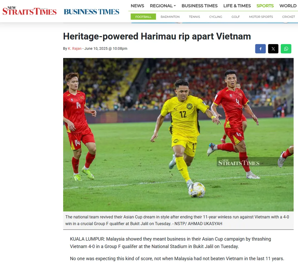 Nhật báo New Straits Times (Malaysia) đưa tin về trận đấu Untitled.png