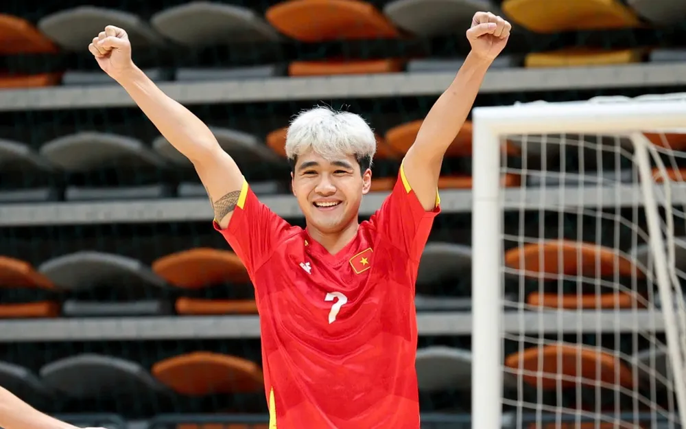 Nguyễn Đa Hải ăn mừng bàn thắng ghi cho đội tuyển futsal Việt Nam tại vòng loại Giải futsal châu Á 2026. ẢNH: ANH TRẦN 