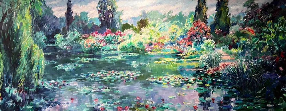 Bức tranh Giverny có kích thước 125x345cm có mức giá là 100.000 USD tại triển lãm lần này. Bức tranh Giverny có kích thước 125x345cm có mức giá là 100.000 USD tại triển lãm lần này.