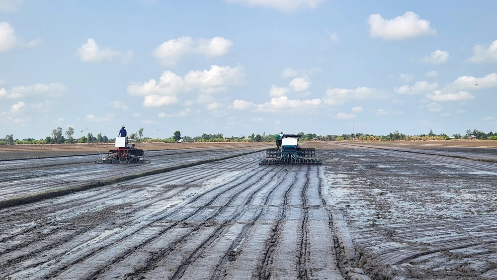 Cơ giới hóa khâu xuống giống và bón phân tại lễ khởi động đề án