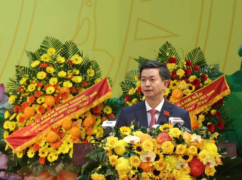 Bí thư Thành ủy TP Cần Thơ Lê Quang Tùng phát biểu tại Đại hội le quang tung.jpg