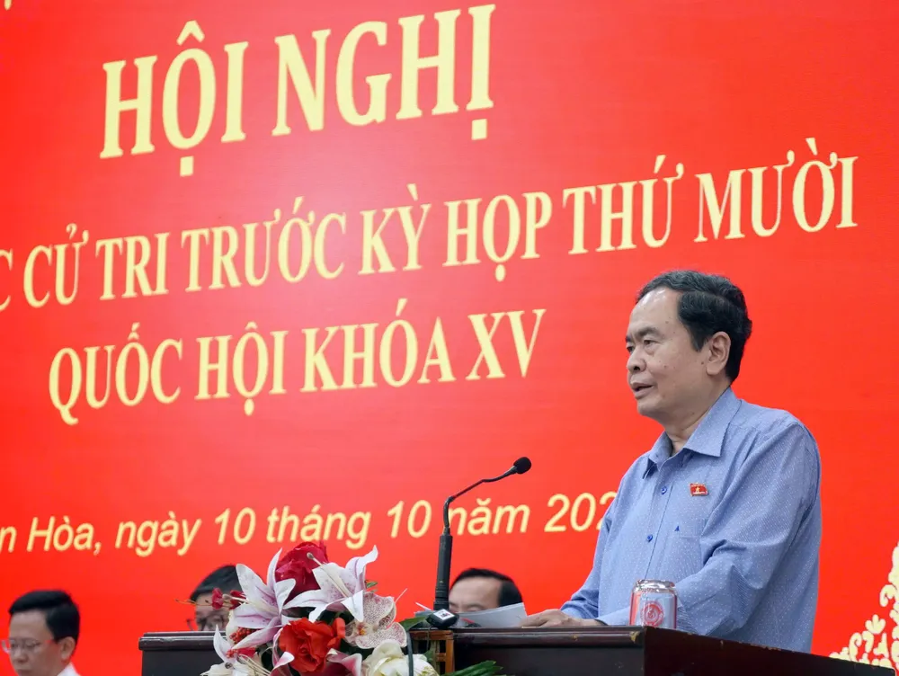 Chủ tịch Quốc hội Trần Thanh Mẫn phát biểu tại buổi tiếp xúc cử tri 10-10 chu tich quoc hoi tran thanh man.jpg