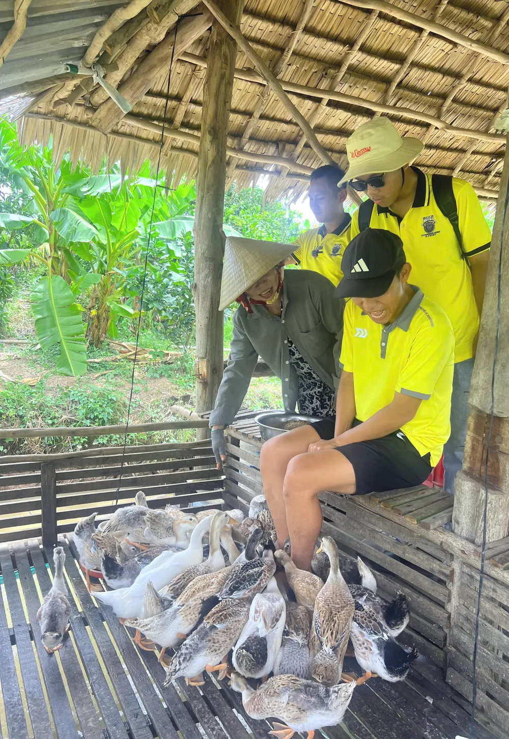 3- Khách du lịch thích thức trải nghiệm để vịt rỉa chân ở Cồn Sơn.jpg