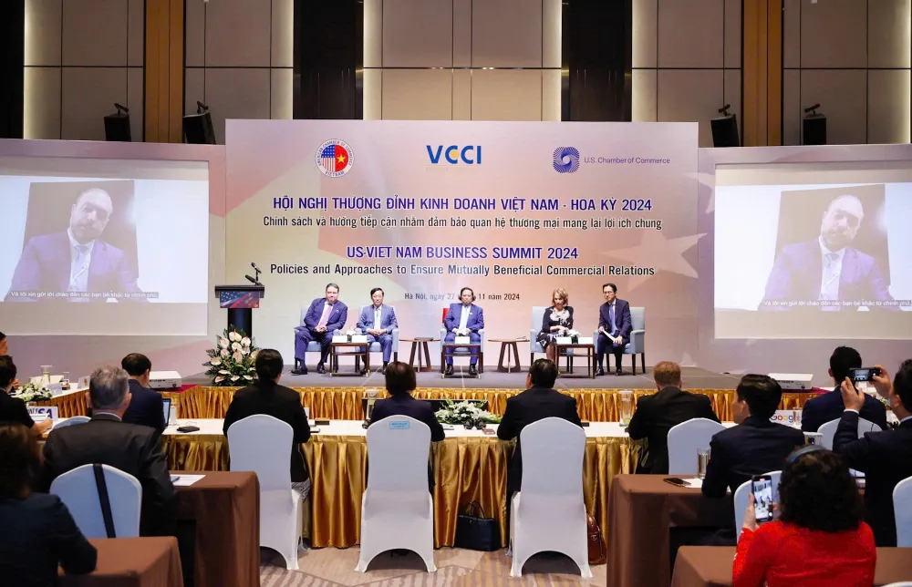 Thủ tướng Phạm Minh Chính dự Hội nghị Thượng đỉnh Kinh doanh Việt Nam - Hoa Kỳ năm 2024, sáng 27-11. Ảnh: VIẾT CHUNG z6073416646086_176ed4b314cfcd1822ea1a6b3f54b602.jpg