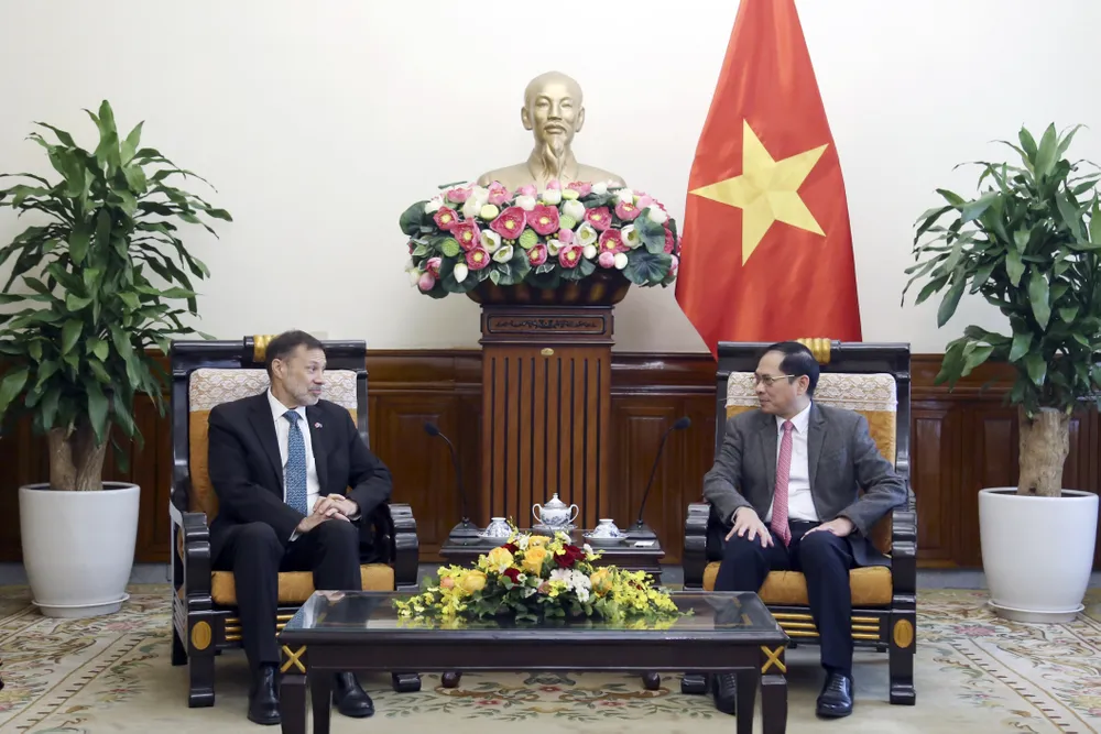 Phó Thủ tướng, Bộ trưởng Bộ Ngoại giao Bùi Thanh Sơn tiếp Đại sứ Đặc mệnh toàn quyền Australia tại Việt Nam Andrew Goledzinowski đến chào nhân dịp kết thúc nhiệm kỳ công tác DQH_4075.JPG
