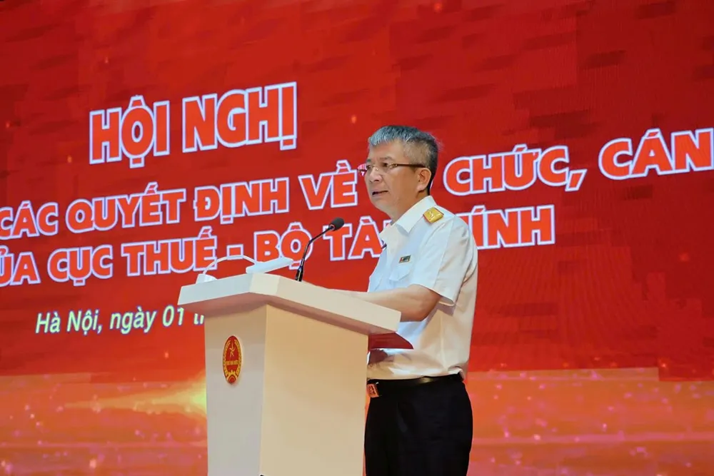 Cục trưởng Cục Thuế Mai Xuân Thành phát biểu chỉ đạo hội nghị, sáng 1-7 z6759866894360-26286436f5c082fbe7556a8ce0f27d6b-20250701111130.jpg