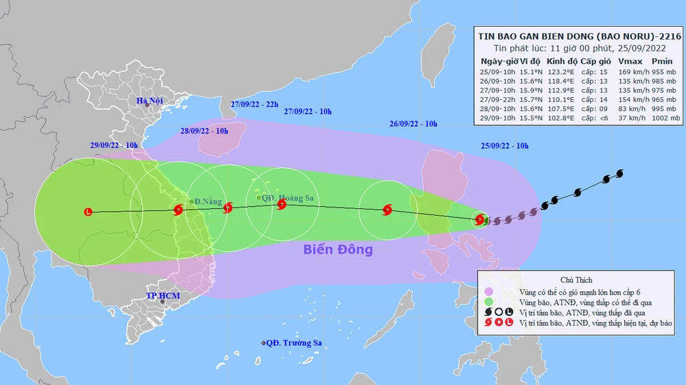 Bão Noru đi vào Biển Đông, sức gió mạnh nhất vùng gần tâm bão mạnh cấp 13