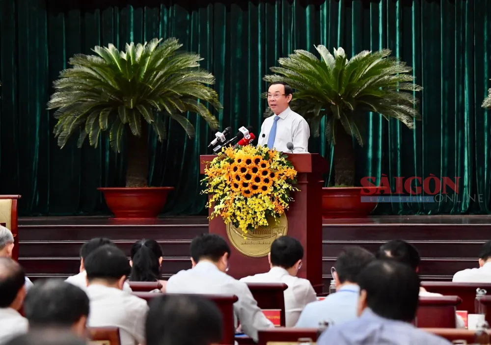 Đồng chí Nguyễn Văn Nên nhấn mạnh đến 6 nhóm nhiệm vụ, giải pháp chủ yếu được nêu trong Nghị quyết 31. Ảnh: VIỆT DŨNG