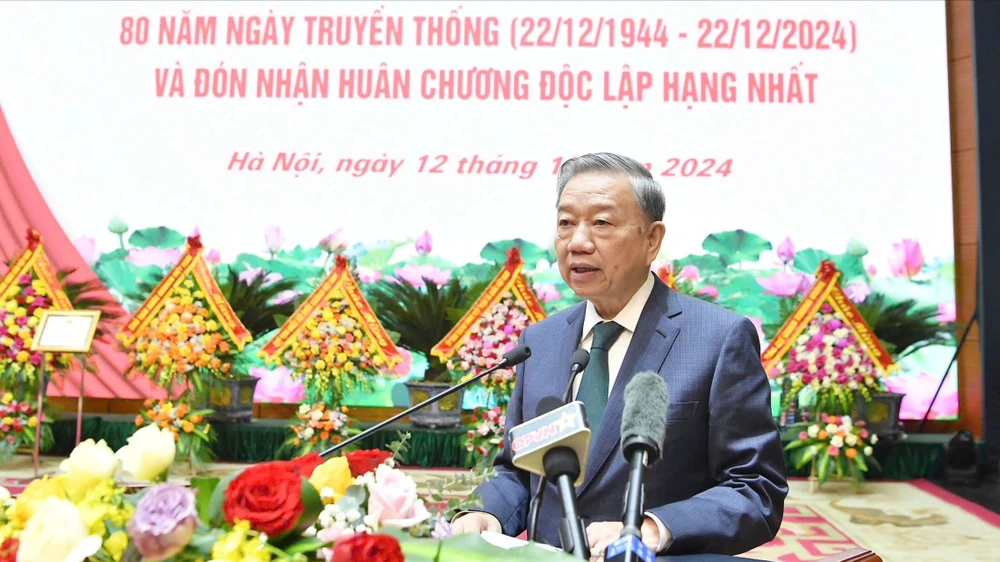 Tổng Bí thư Tô Lâm dự lễ kỷ niệm 80 năm Ngày truyền thống Tổng cục Chính trị QĐNDVN sáng 12-12