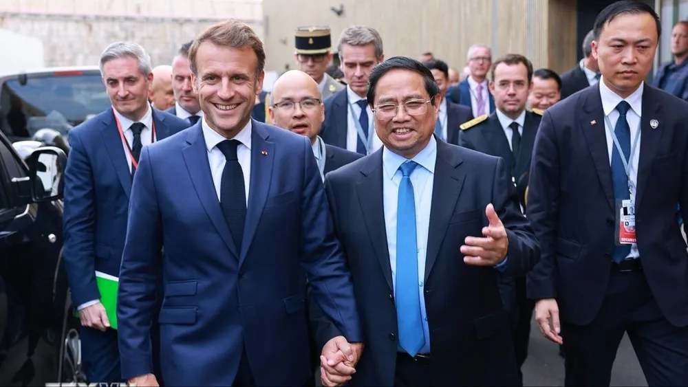 Thủ tướng Phạm Minh Chính hội kiến Tổng thống Pháp Emmanuel Macron. Ảnh: TTXVN thu-tuong-viet-nam-phap-2.jpg