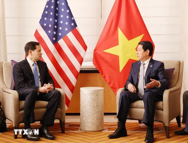 Chủ tịch nước Lương Cường tiếp Bộ trưởng Ngoại giao Hoa Kỳ Marco Rubio. Ảnh: TTXVN chu-tich-nuoc-luong-cuong-ngoai-giao-hoa-ky-3.jpg