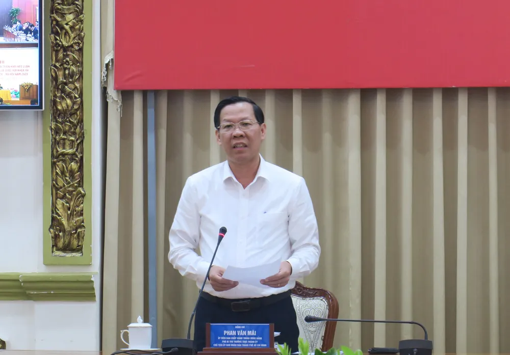 Đồng chí Phan Văn Mãi phát biểu tại điểm cầu TPHCM. Ảnh: M.H Đồng chí Phan Văn Mãi phát biểu tại điểm cầu TPHCM. Ảnh: M.H