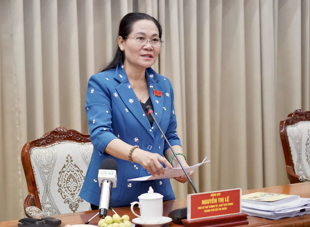 Chủ tịch HĐND TPHCM Nguyễn Thị Lệ phát biểu kết luận. Ảnh HOÀNG HÙNG Chủ tịch HĐND TPHCM Nguyễn Thị Lệ phát biểu kết luận. Ảnh HOÀNG HÙNG