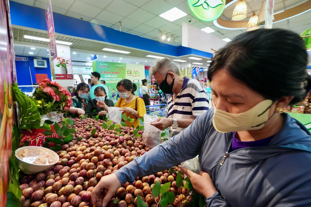 Khách hàng mua mận Sơn La ở Co.opmart Lý Thường Kiệt. Ảnh: HOÀNG HÙNG be8293d43015844bdd04.jpg