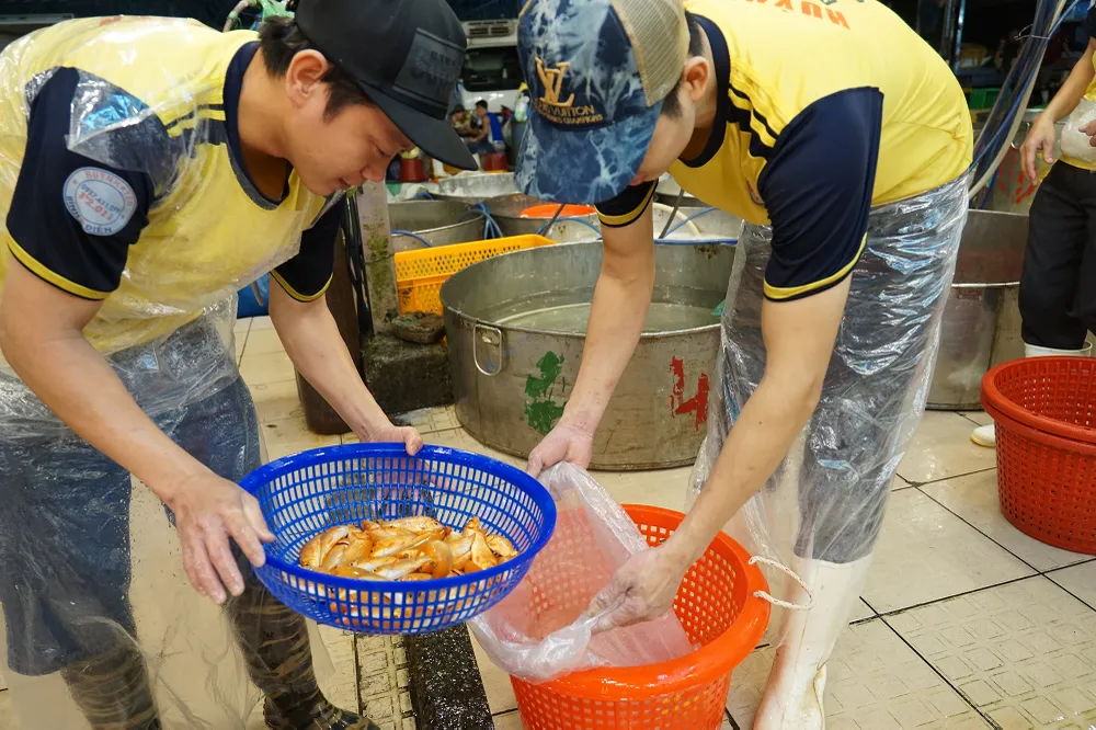 Trước ngày 23 tháng chạp, chợ cá nhộn nhịp với món hàng là những chú cá chép sẽ được người dân mua về cúng vái rồi thả ra sông rạch với tâm niệm “cá hoá long” đưa ông táo lên trời.
