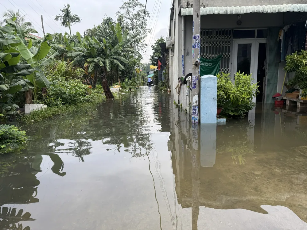 Một con hẻm trên tuyến đường Quốc lộ 1A, phường Thới An, TPHCM nước đang dâng cao (Ảnh chụp trưa ngày 26-10). Ảnh: THANH HIỀN z7156699373886_02c36dfb157f7f9e7491b2a8d4fa8f5c.jpg
