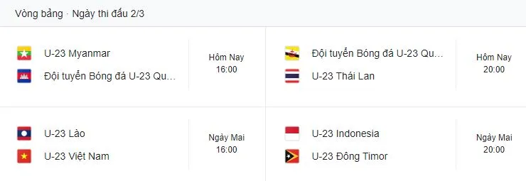 Lịch thi đấu AFF U23