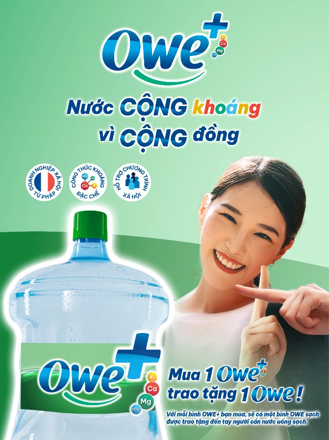 Nước bổ sung khoáng Owe+ tốt cho sức khỏe cùng cam kết xã hội