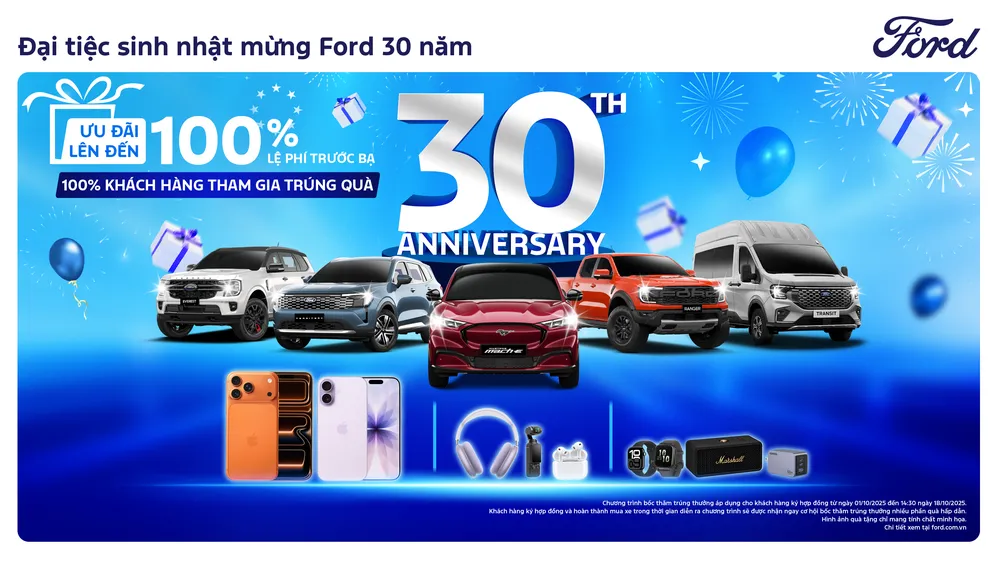 Ford Việt Nam và đại lý tổ chức “Đại tiệc sinh nhật mừng Ford 30 năm”, với hàng loạt quà tặng và ưu đãi hấp dẫn