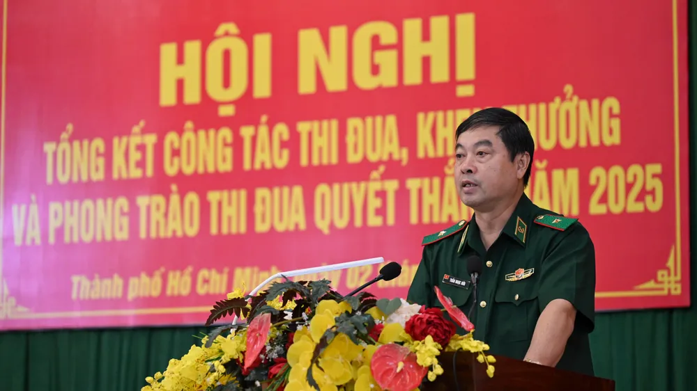 Thiếu tướng Trần Ngọc Hữu, Phó Tư lệnh Bộ đội Biên phòng phát biểu tại hội nghị DSC_7213.jpeg