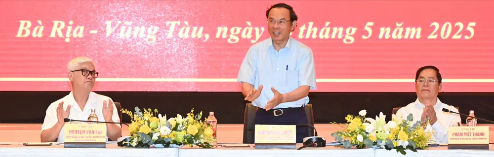 Ban Thường vụ Tỉnh ủy tỉnh Bình Dương, tỉnh Bà Rịa - Vũng Tàu và TPHCM đã có buổi đánh giá công tác triển khai, phối hợp và tiến độ thực hiện đề án sắp xếp, sáp nhập cấp tỉnh, cấp xã của 3 địa phương, trong đó có công tác thành lập các tổ chức Đảng. Ảnh: VIỆT DŨNG J3a.jpg