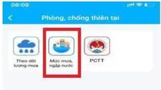 Truy cập mục Mức mưa, ngập nước trong ứng dụng Danang Smart City