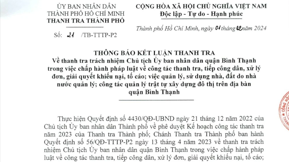 TPHCM: Có dấu hiệu thông đồng trong đấu giá tài sản ở quận Bình Thạnh