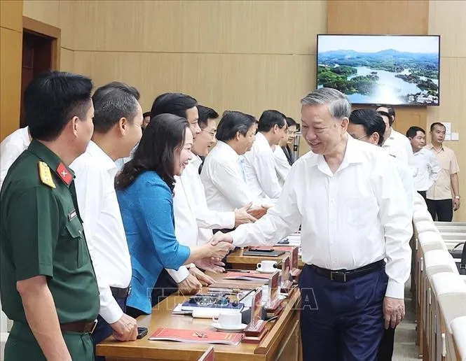 Tổng Bí thư Tô Lâm và các đại biểu. Ảnh: TTXVN Tổng Bí thư Tô Lâm và các đại biểu. Ảnh: TTXVN