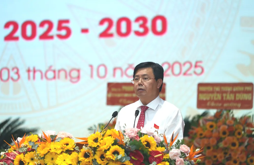 Đồng chí Nguyễn Tiến Hải, Ủy viên Ban Chấp hành Trung ương Đảng, Bí thư Tỉnh ủy An Giang tại phiên trù bị của đại hội BI THU.jpg