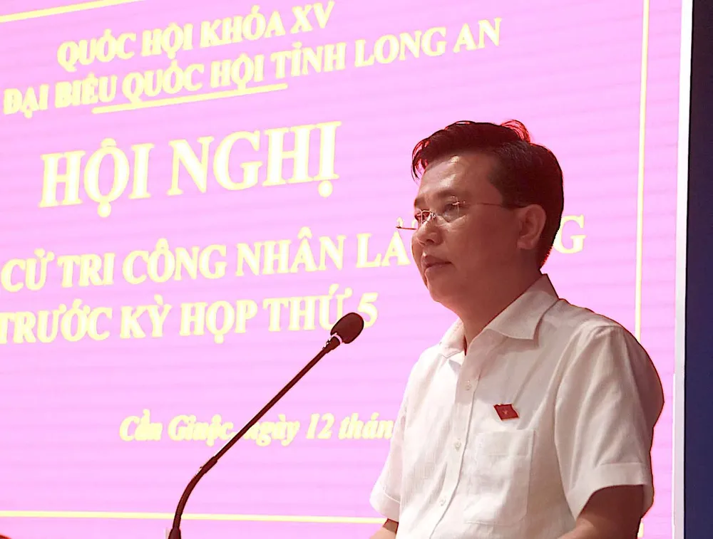 Ông Nguyễn Thanh Hải, Trưởng đoàn Đại biểu Quốc hội tỉnh Long An phát biểu tại hội nghị Ông Nguyễn Thanh Hải, Trưởng đoàn Đại biểu Quốc hội tỉnh Long An phát biểu tại hội nghị