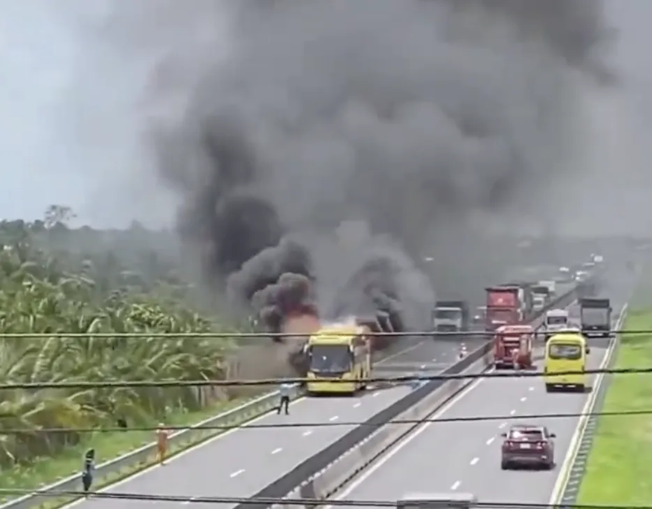 Hiện trường vụ cháy xe khách. Ảnh cắt từ clip
