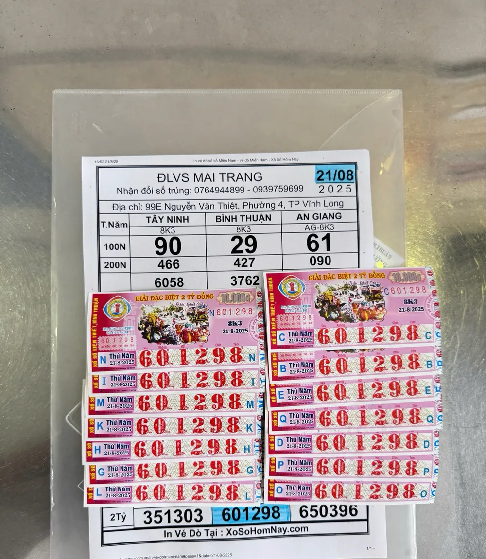 14 tờ vé số đài Bình Thuận trúng độc đắc có dãy số 601298 ảnh 1.jpg