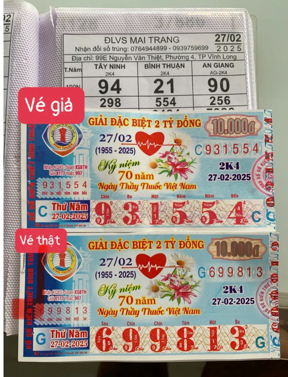 Tờ vé số giả có dãy số 931554 vừa được đại lý phát hiện ảnh 1.jpg