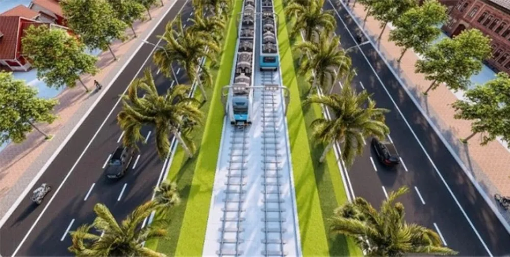 Phối cảnh tuyến tàu điện Phú Quốc đoạn chạy trên mặt đất ảnh 1.jpg