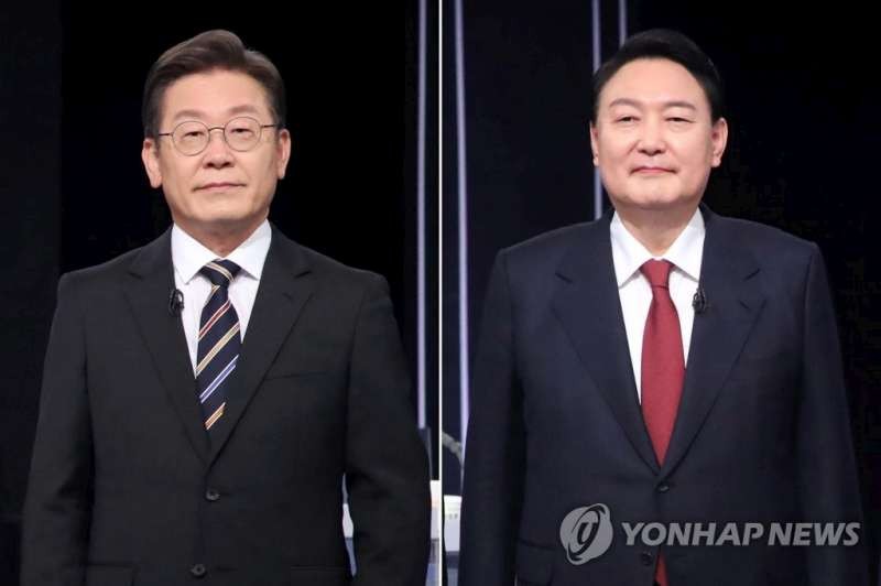 執政黨共同民主黨總統人選李在明(左)和國民力量總統人選尹錫悅。