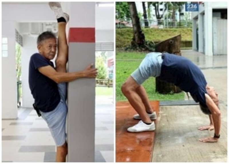 七旬漢能做出高難度柔韌動作