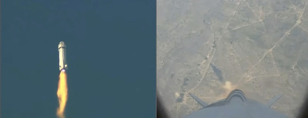 當地時間2022年9月12日,藍色起源提供的圖片顯示了新謝潑德號火箭發射失敗前的畫面。本文圖片 人民視覺 圖