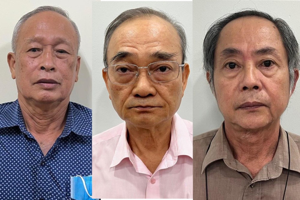 被告 陈文全、张清锋 和 陈七(从左到右)。