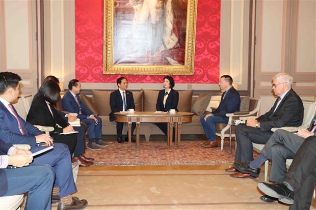 越南外交部长裴青山会见比利时参议院议长斯蒂芬妮‧德霍斯。